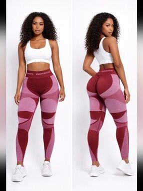 Powerista Pink Burgundy Seamless Leggings High Waist Scrunch Size S